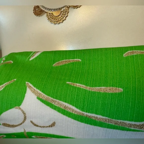 Lilly Pulitzer 🌱Dress Sz 2 Lottie Resort White Green Leaf Gold glitter ✨ - Picture 4 of 15
